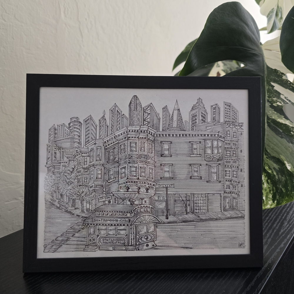 San Francisco California Art Original Drawing Cable Car